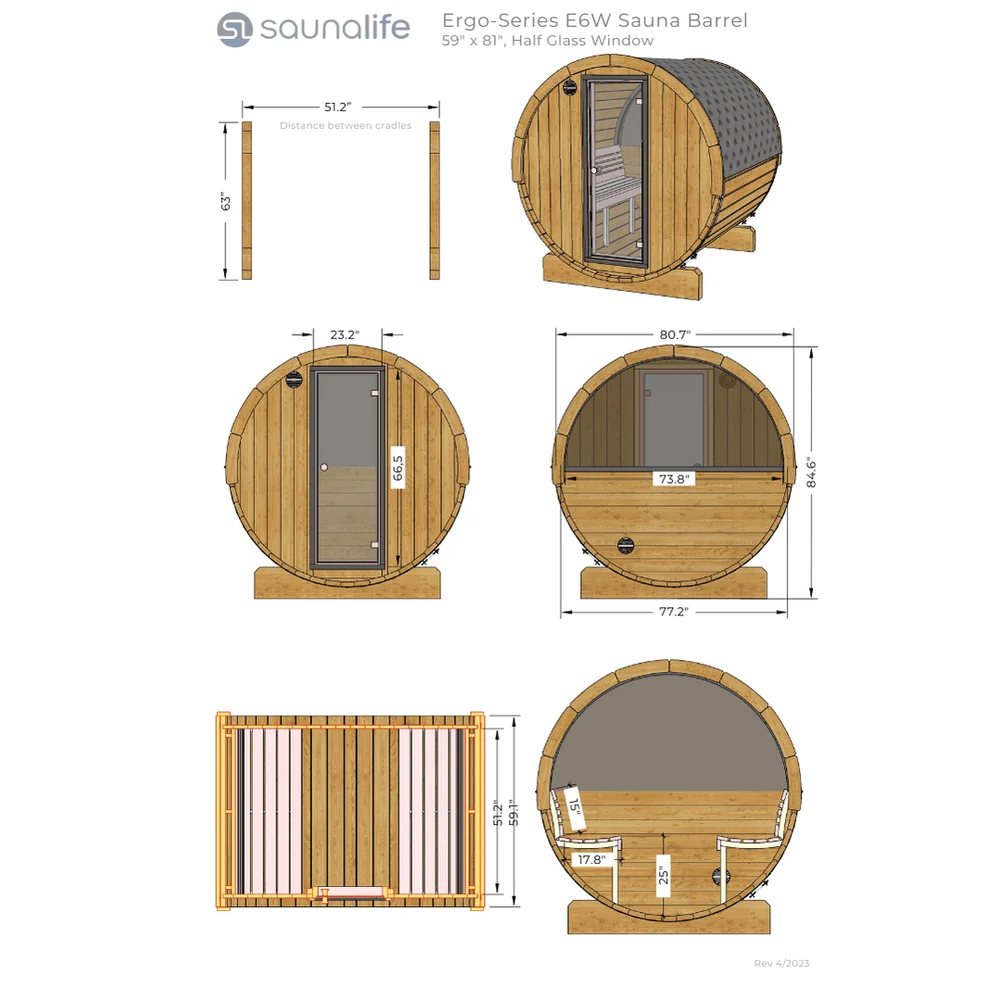 SaunaLife Model E6W 3 Person Sauna Barrel-Window SaunaLife Model E6W 3 Person Sauna Barrel-Window - Image 2