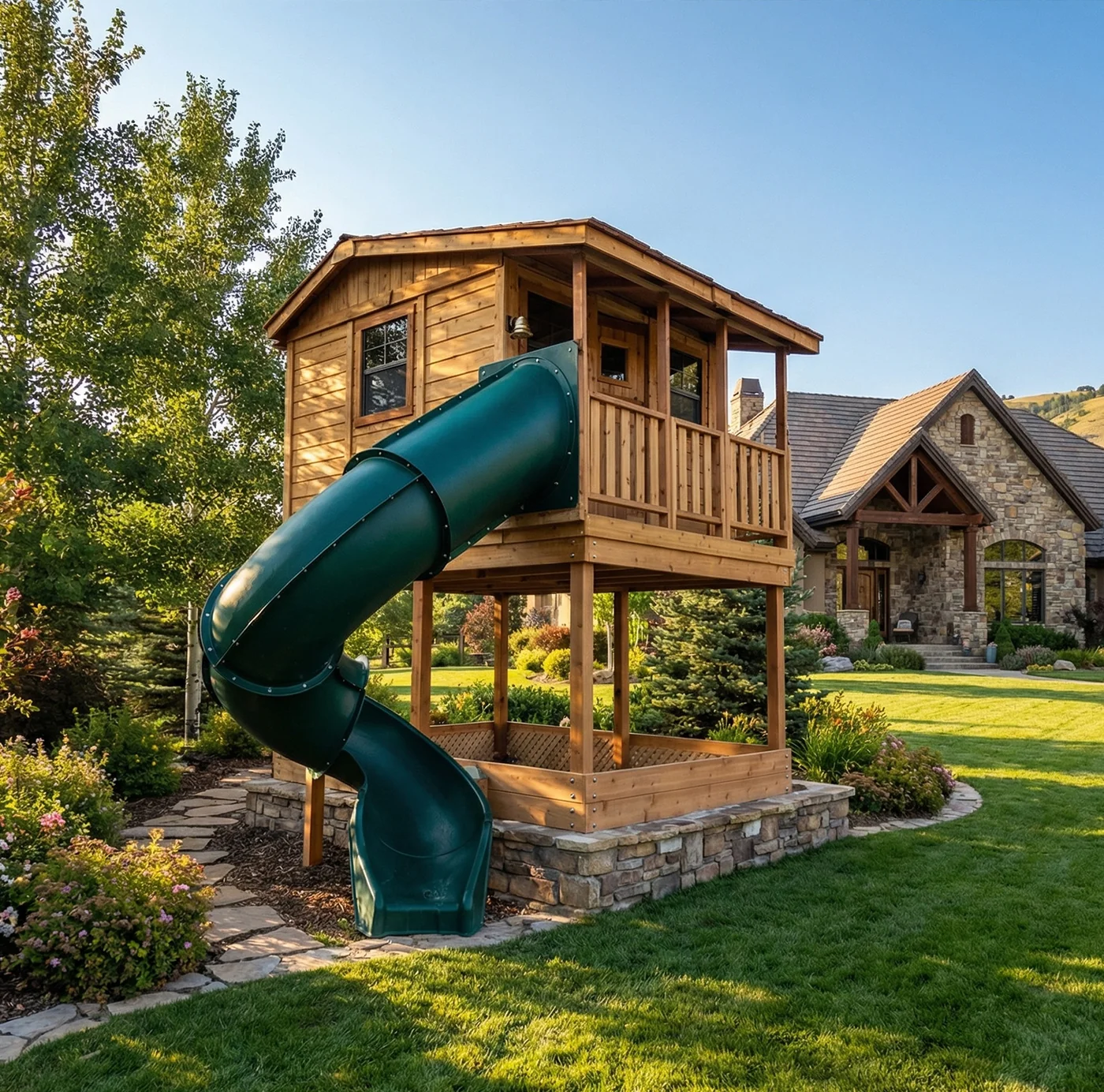 Cedar Cabin Playhouse Elevated with integrated sandbox by OLT Cedar Cabin Playhouse Elevated with integrated sandbox by OLT - Image 2