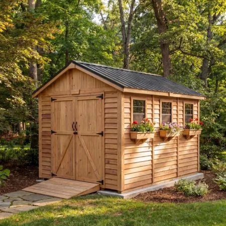 Saunas For Sale Near Me OLT 8x12 Cedar Double Door Storage Shed With Window