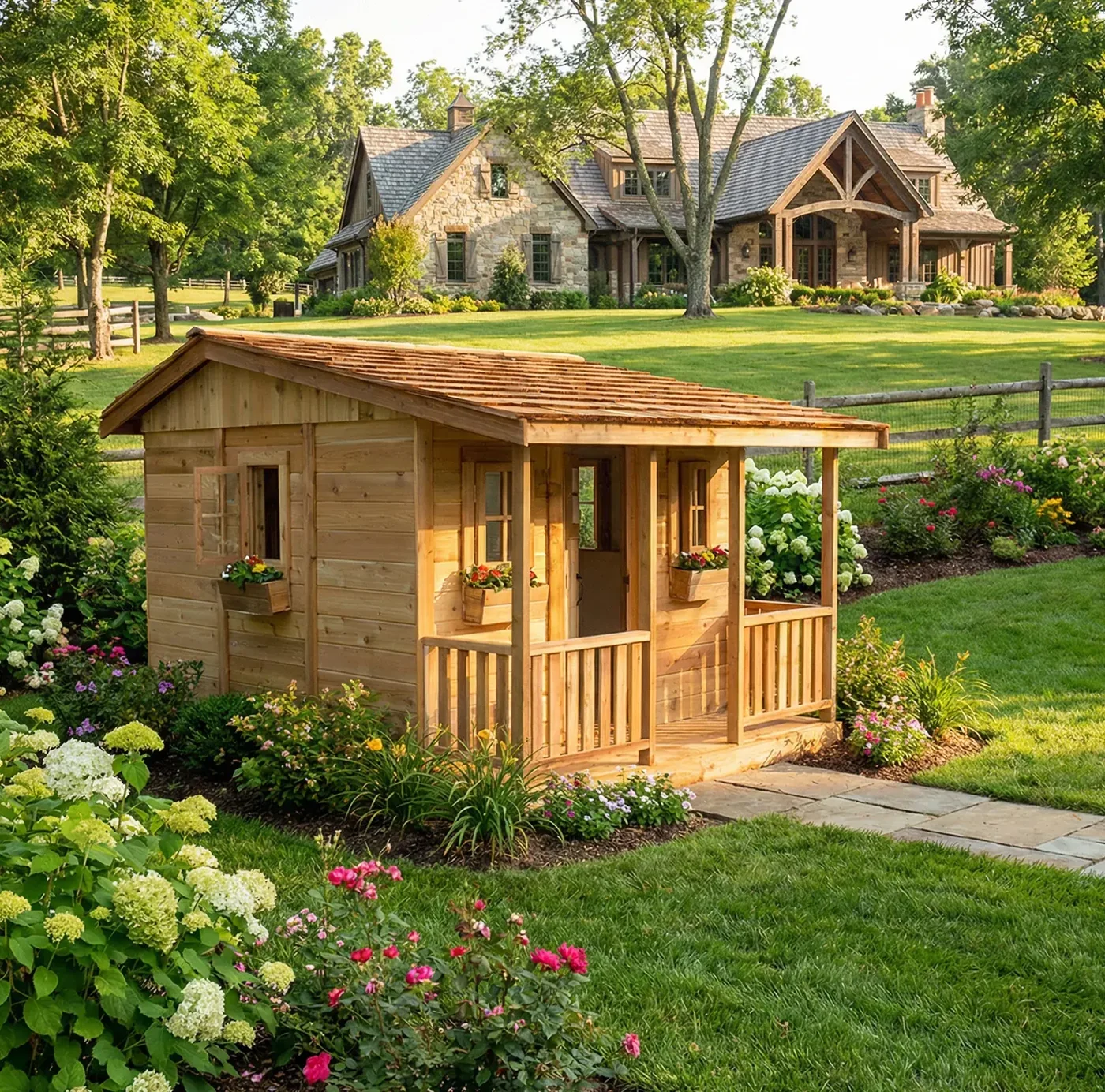 Cedar Cabin Playhouse Elevated with integrated sandbox by OLT Cedar Cabin Playhouse Elevated with integrated sandbox by OLT - Image 6