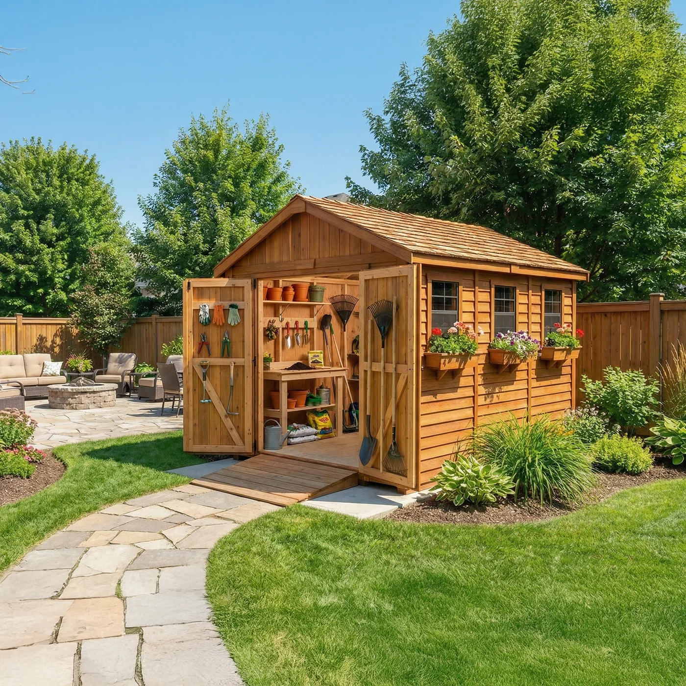 OLT 8x12 Cedar Double Door Storage Shed With Window OLT 8x12 Cedar Double Door Storage Shed With Window - Image 8