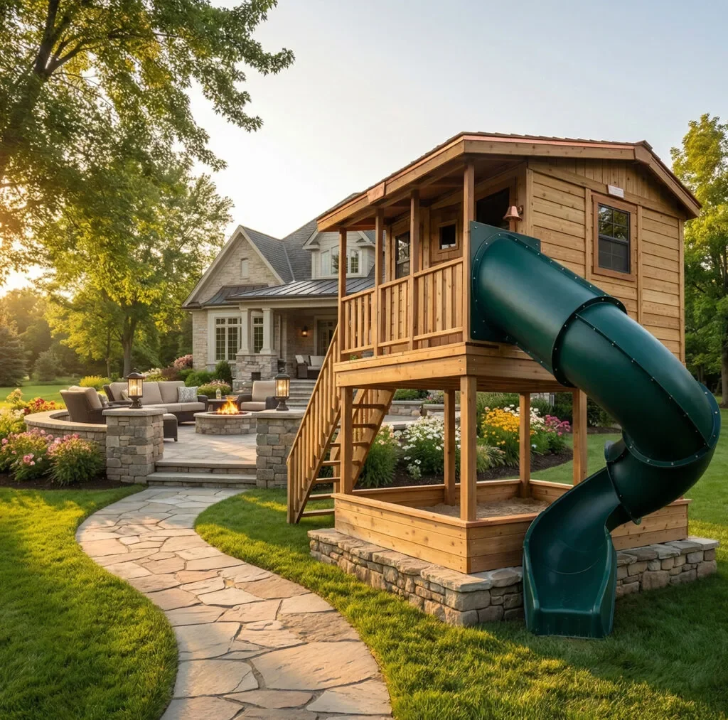 Cedar Cabin Playhouse Elevated with integrated sandbox by OLT Cedar Cabin Playhouse Elevated with integrated sandbox by OLT - Image 7